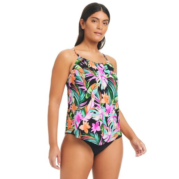 Beyond Control Women Tropical Bora Bora Bay High-Neck Swim Tankini Top Size 12 - Picture 1 of 3